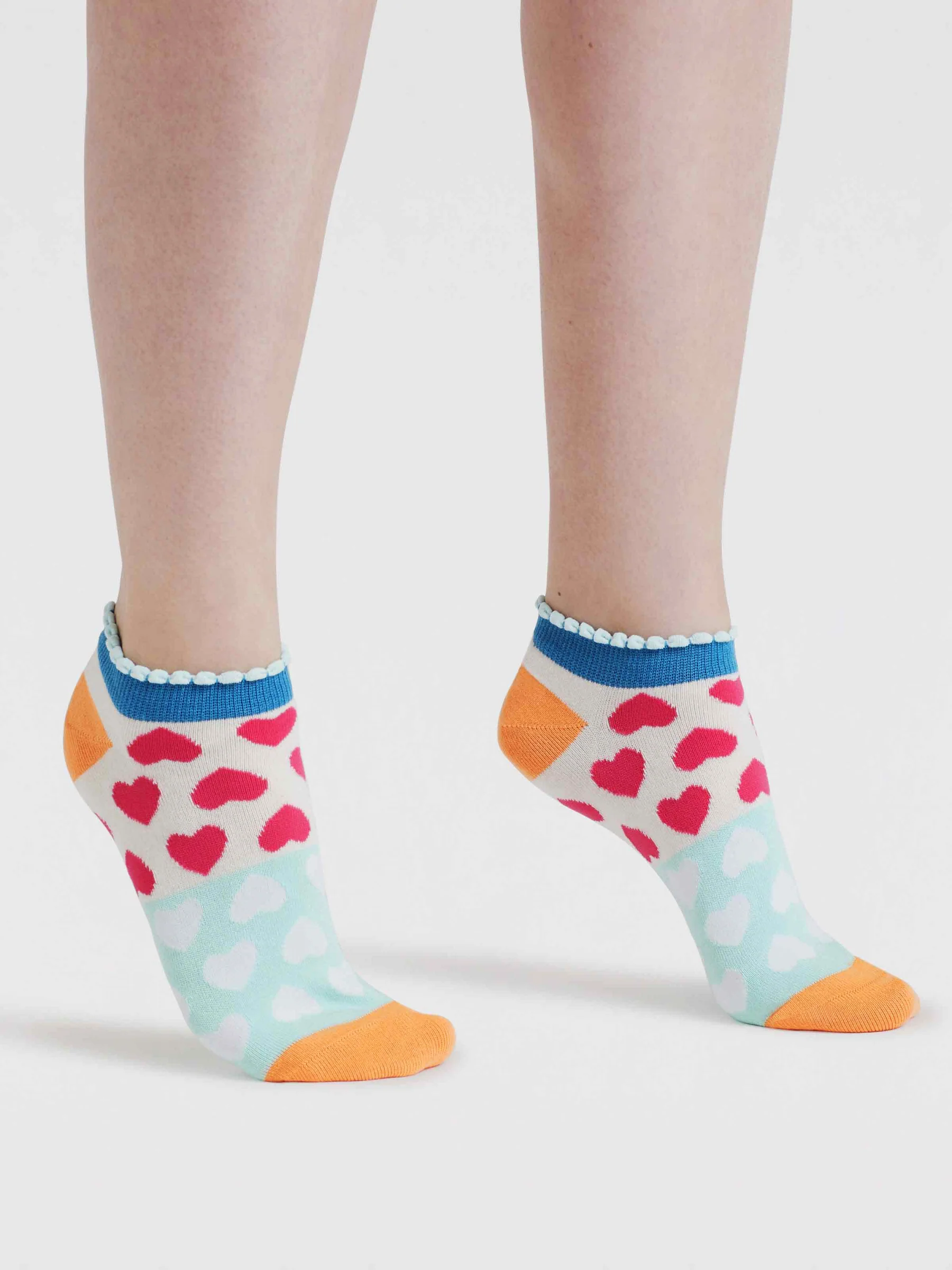 Womens Islay Heart Bamboo Trainer Socks - Tangerine Orange - Flockneti