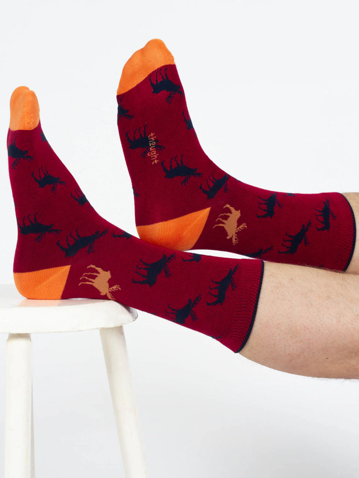 Stag Bamboo Crew Socks - Burgundy/Stag - Flockneti