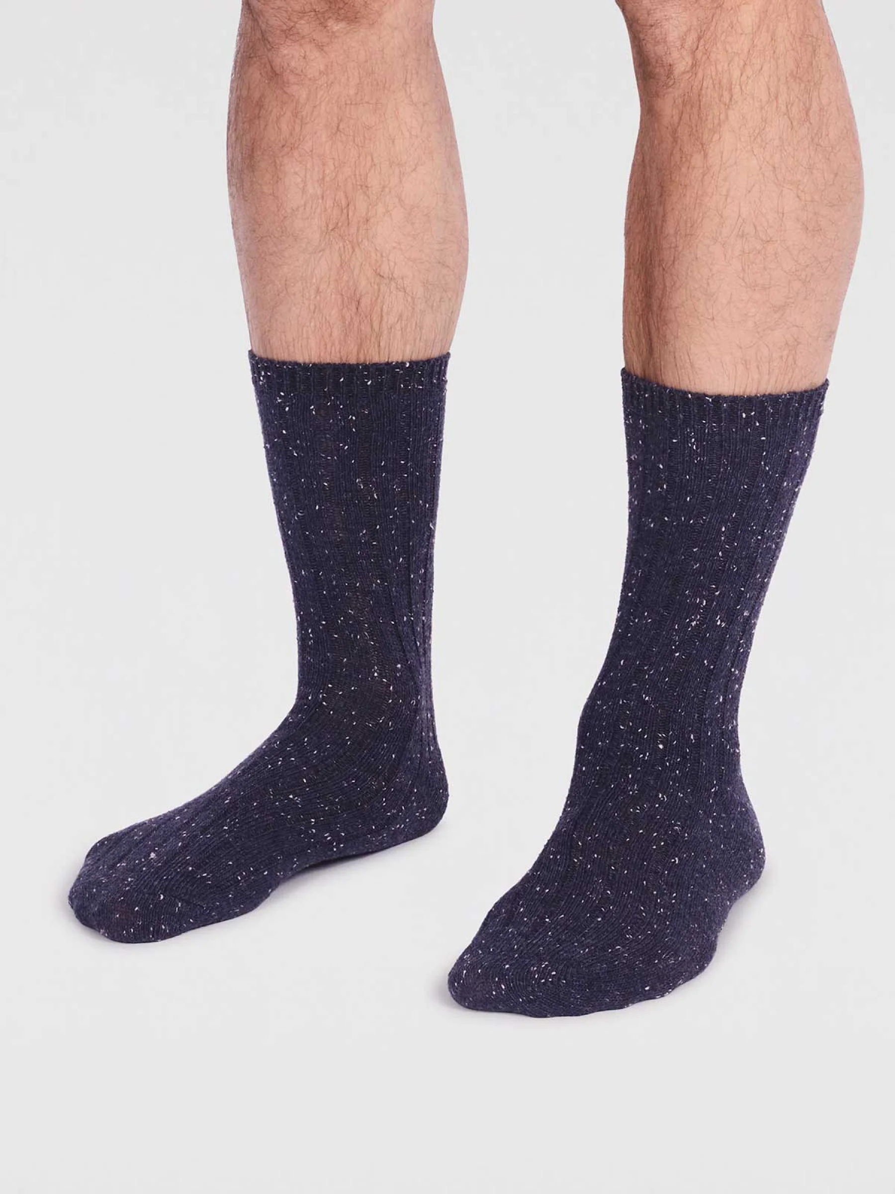 Aaron Ribbed Wool Blend Fleck Socks - Navy - Flockneti