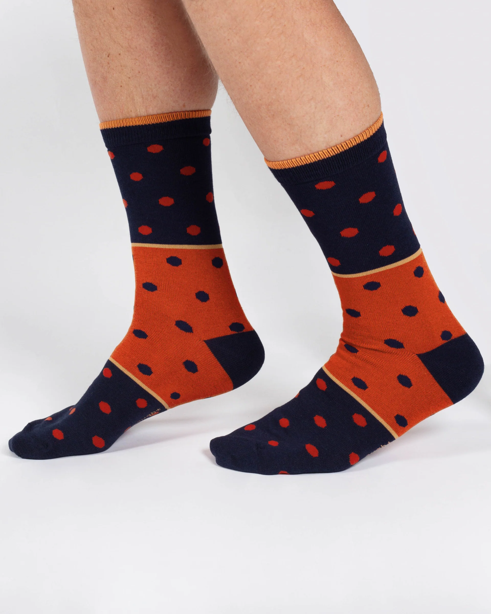 Spot Stripe Bamboo Crew Socks - Navy Orange - Flockneti
