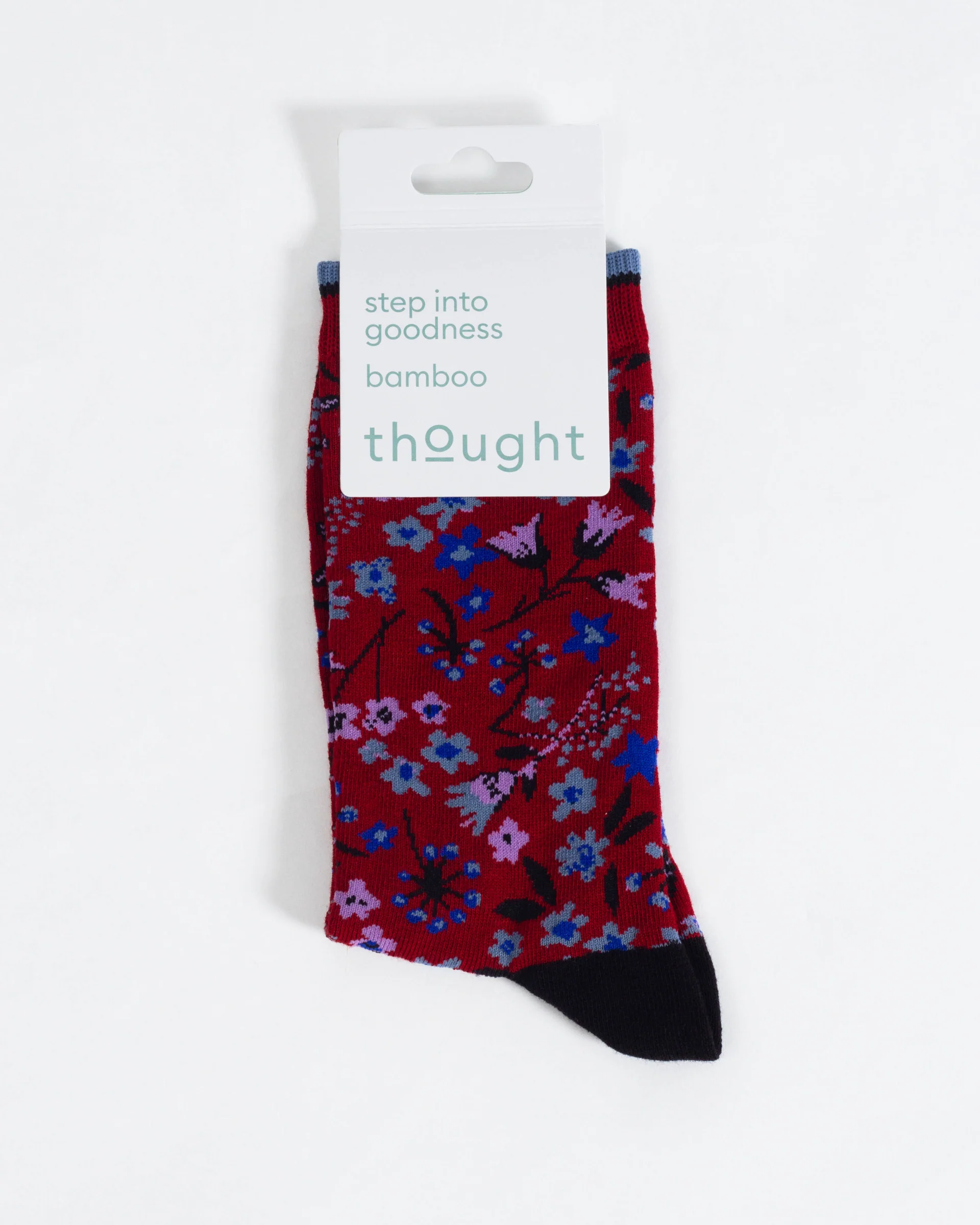 Scattered Flower Bamboo Crew Socks - Burgundy - Flockneti